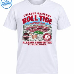 College Gameday Roll Tide shirt graphic featuring Bryant-Denny Stadium, Alabama Crimson Tide logos and Tuscaloosa text