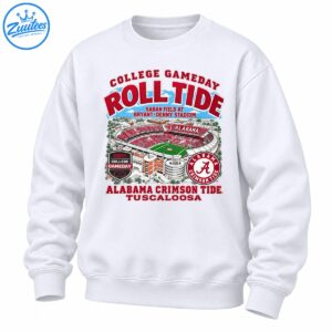 College Gameday Roll Tide shirt graphic featuring Bryant-Denny Stadium, Alabama Crimson Tide logos and Tuscaloosa text