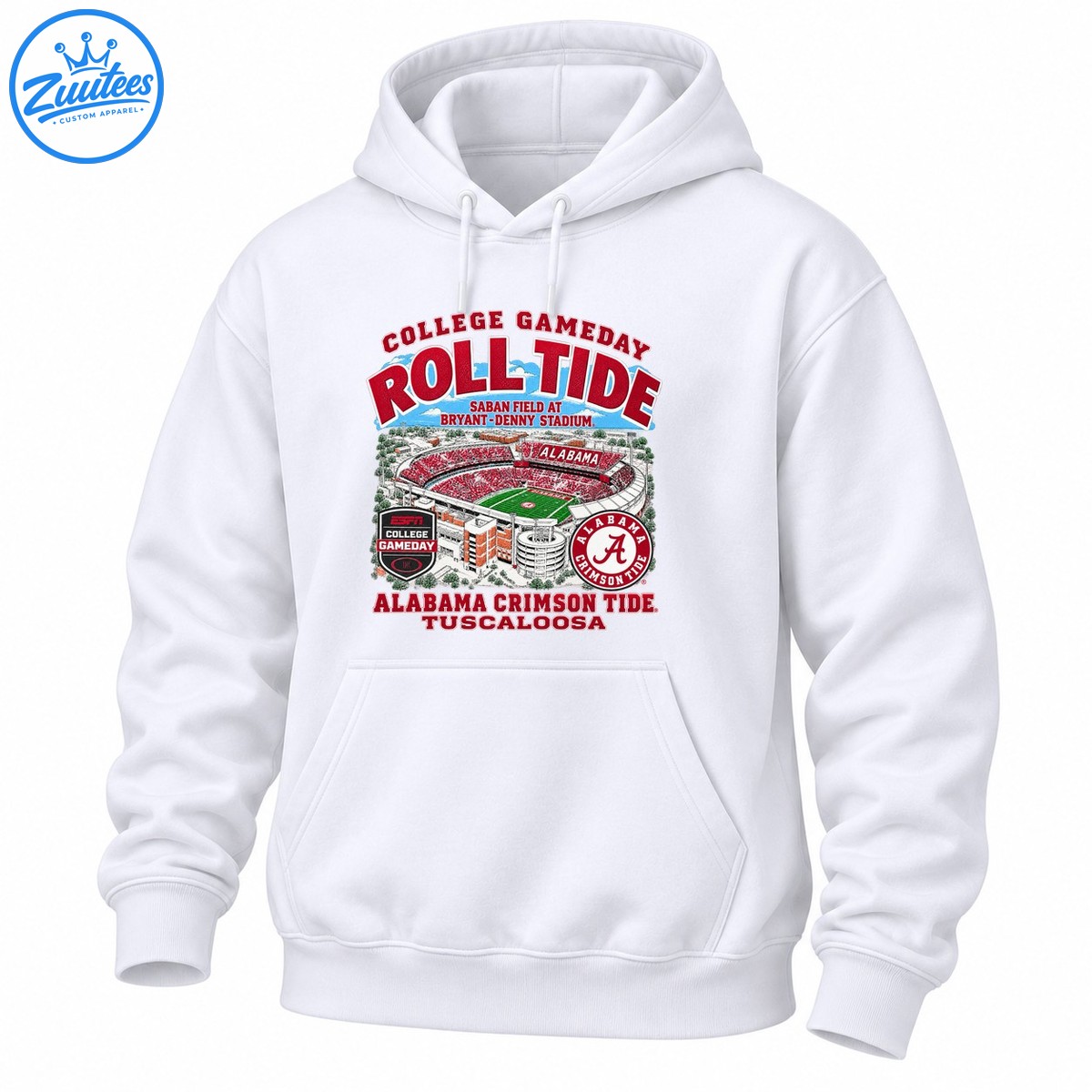 College Gameday Roll Tide shirt graphic featuring Bryant Denny Stadium, Alabama Crimson Tide logos and Tuscaloosa text College Gameday Roll Tide shirt graphic featuring Bryant-Denny Stadium, Alabama Crimson Tide logos and Tuscaloosa text