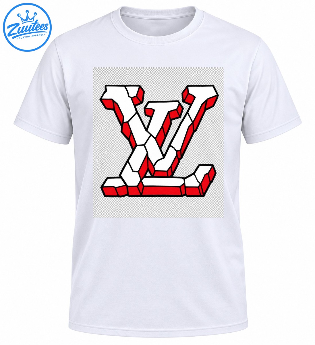 Geometric monogram graphic with interlocking white shapes, vivid red facets, and thick black outlines Geometric monogram graphic with interlocking white shapes, vivid red facets, and thick black outlines