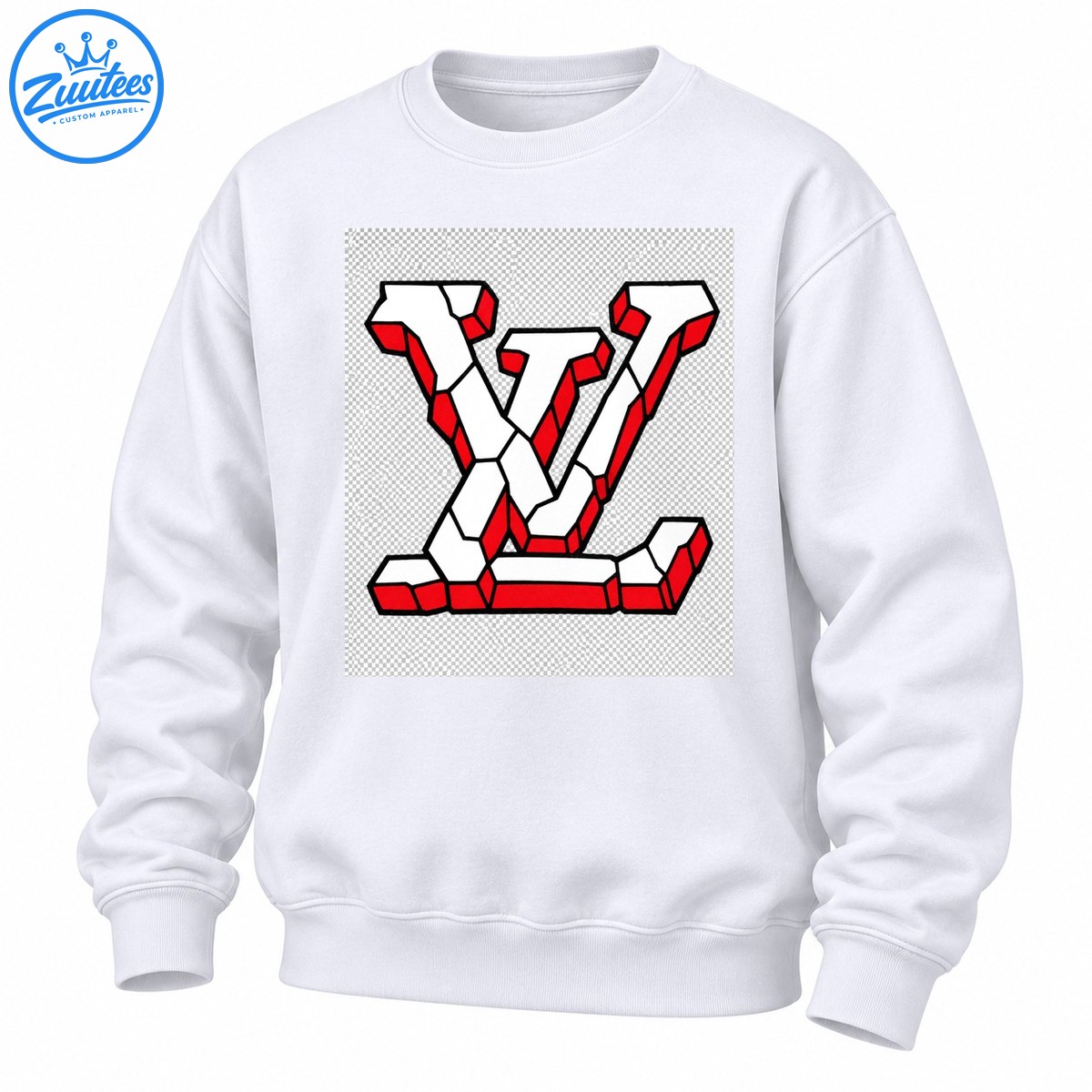 Cracked White and Red Geometric Monogram Graphic Sweatshirt