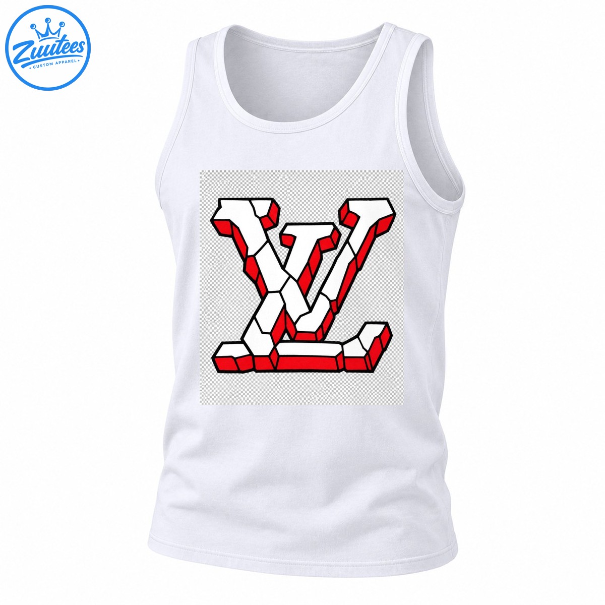 Cracked White and Red Geometric Monogram Graphic Tank Top