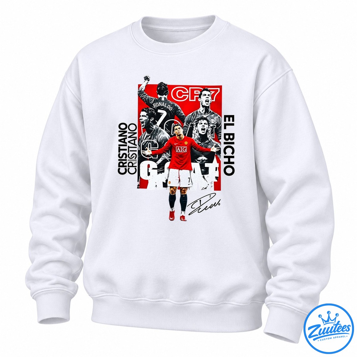 Cristiano Ronaldo Manchester United Cr7 El Bicho Signature Shirt Cristiano Ronaldo collage shirt design with CR7 lettering, number 7 jersey, red football kit, El Bicho text, and signature graphic