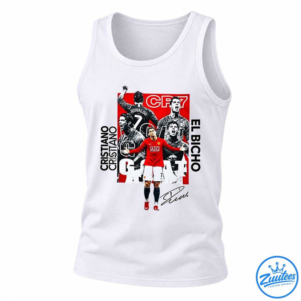 Cristiano Ronaldo Manchester United Cr7 El Bicho Signature Shirt Cristiano Ronaldo collage shirt design with CR7 lettering, number 7 jersey, red football kit, El Bicho text, and signature graphic