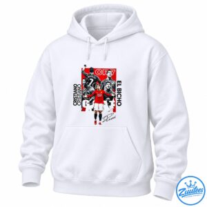 Cristiano Ronaldo collage shirt design with CR7 lettering, number 7 jersey, red football kit, El Bicho text, and signature graphic