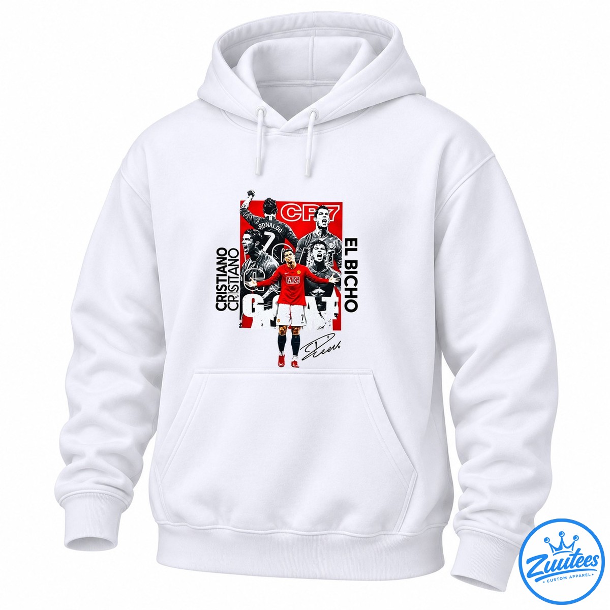 Cristiano Ronaldo Manchester United Cr7 El Bicho Signature Shirt Cristiano Ronaldo collage shirt design with CR7 lettering, number 7 jersey, red football kit, El Bicho text, and signature graphic