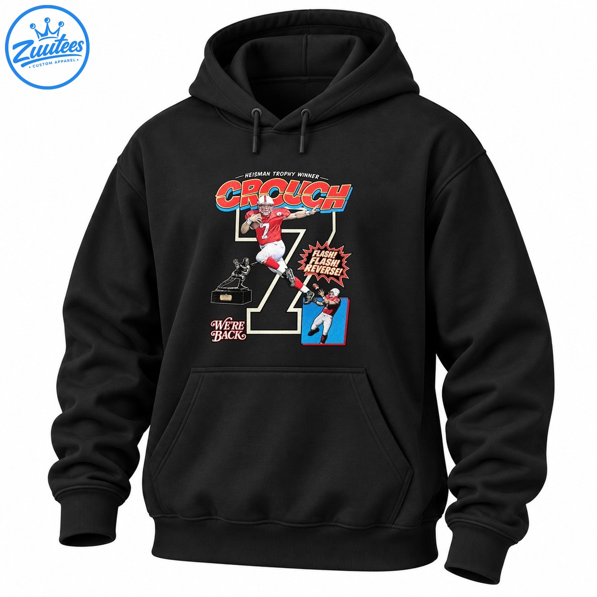 Crouch Heisman Trophy Winner retro football graphic with red number 7 quarterback, trophy, and vintage lettering Crouch Heisman Trophy Winner retro football graphic with red number 7 quarterback, trophy, and vintage lettering