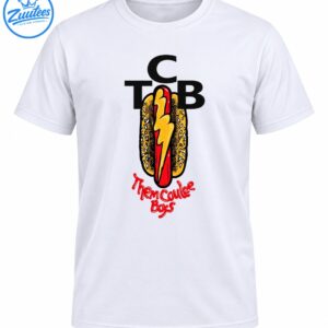 Cartoon hot dog with a yellow lightning bolt, black CTB lettering, and red Them Coulee Boys text