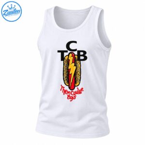 Cartoon hot dog with a yellow lightning bolt, black CTB lettering, and red Them Coulee Boys text