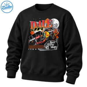Dale Jr 8 vintage racing shirt graphic with Tracker Boats stock car, Bass Pro Shops logos and full moon