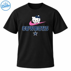 Hello Kitty with a navy bow over a glittery pink swoosh, COWBOYS lettering, and a navy star