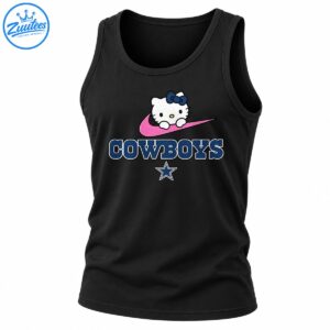 Hello Kitty with a navy bow over a glittery pink swoosh, COWBOYS lettering, and a navy star
