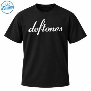 White flowing Deftones script lettering with a distressed texture on a dark background