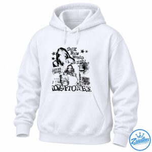 Distressed black and white Sick New World 2026 collage shirt with portraits, stars, October 24 date, and bold lettering