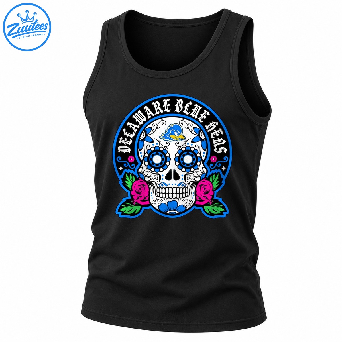 Delaware Blue Hens Skeleton Dia De Los Muertos Sugar Skull Ncaa Tank Top