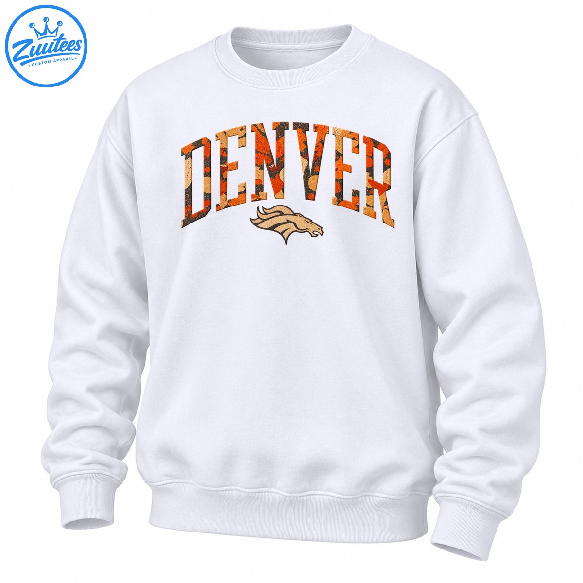 Denver Broncos Fall Camo Vintage Wordmark Graphic Sweatshirt