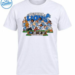 Detroit Lions cartoon football players playing instruments beside a 20-17 Packers scoreboard