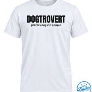 Black DOGTROVERT lettering above the phrase prefers dogs to people in a minimalist typography design