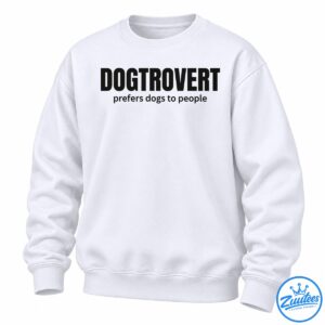 Black DOGTROVERT lettering above the phrase prefers dogs to people in a minimalist typography design