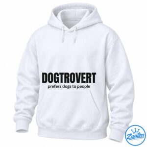 Black DOGTROVERT lettering above the phrase prefers dogs to people in a minimalist typography design