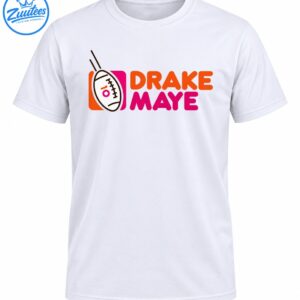 Drake Maye football graphic with orange and magenta lettering, a white outlined football, and sporty motion lines