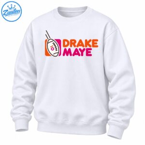 Drake Maye football graphic with orange and magenta lettering, a white outlined football, and sporty motion lines
