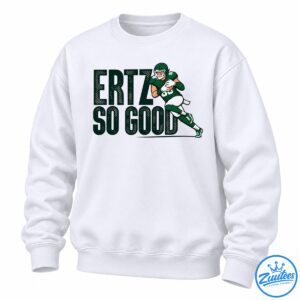 Ertz So Good football shirt design with distressed dark green lettering and an illustrated player in a green uniform carrying a football