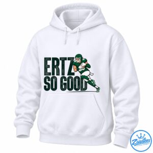 Ertz So Good football shirt design with distressed dark green lettering and an illustrated player in a green uniform carrying a football
