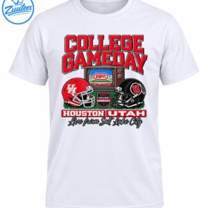 ESPN College Gameday Houston Utah football graphic with vintage TV, red and black helmets and Salt Lake City text