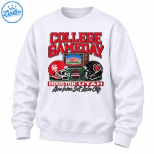 ESPN College Gameday Houston Utah football graphic with vintage TV, red and black helmets and Salt Lake City text
