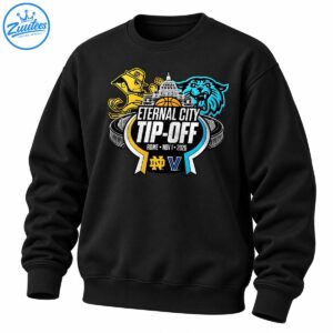 Eternal City Tip-Off 2026 basketball graphic with a gold leprechaun, blue wildcat, Roman architecture, and bold white lettering