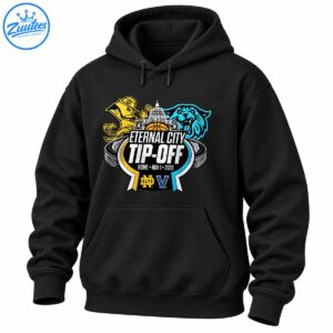Eternal City Tip-Off 2026 basketball graphic with a gold leprechaun, blue wildcat, Roman architecture, and bold white lettering