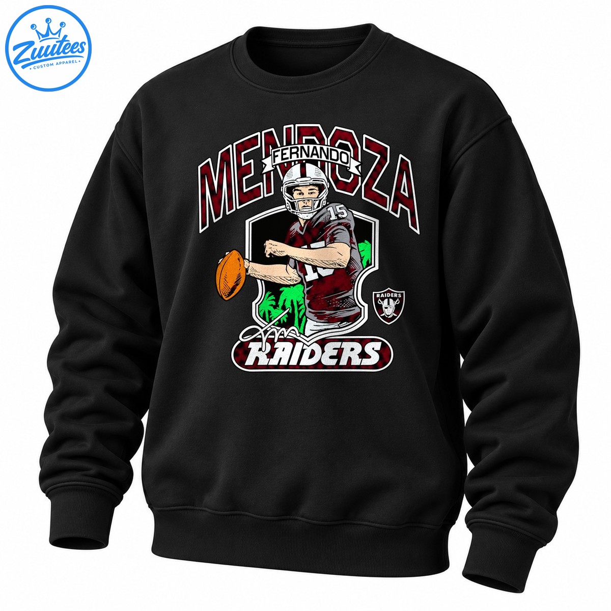 Fernando Mendoza Of Las Vegas Raiders Number 15 Quarterback Signature Sweatshirt