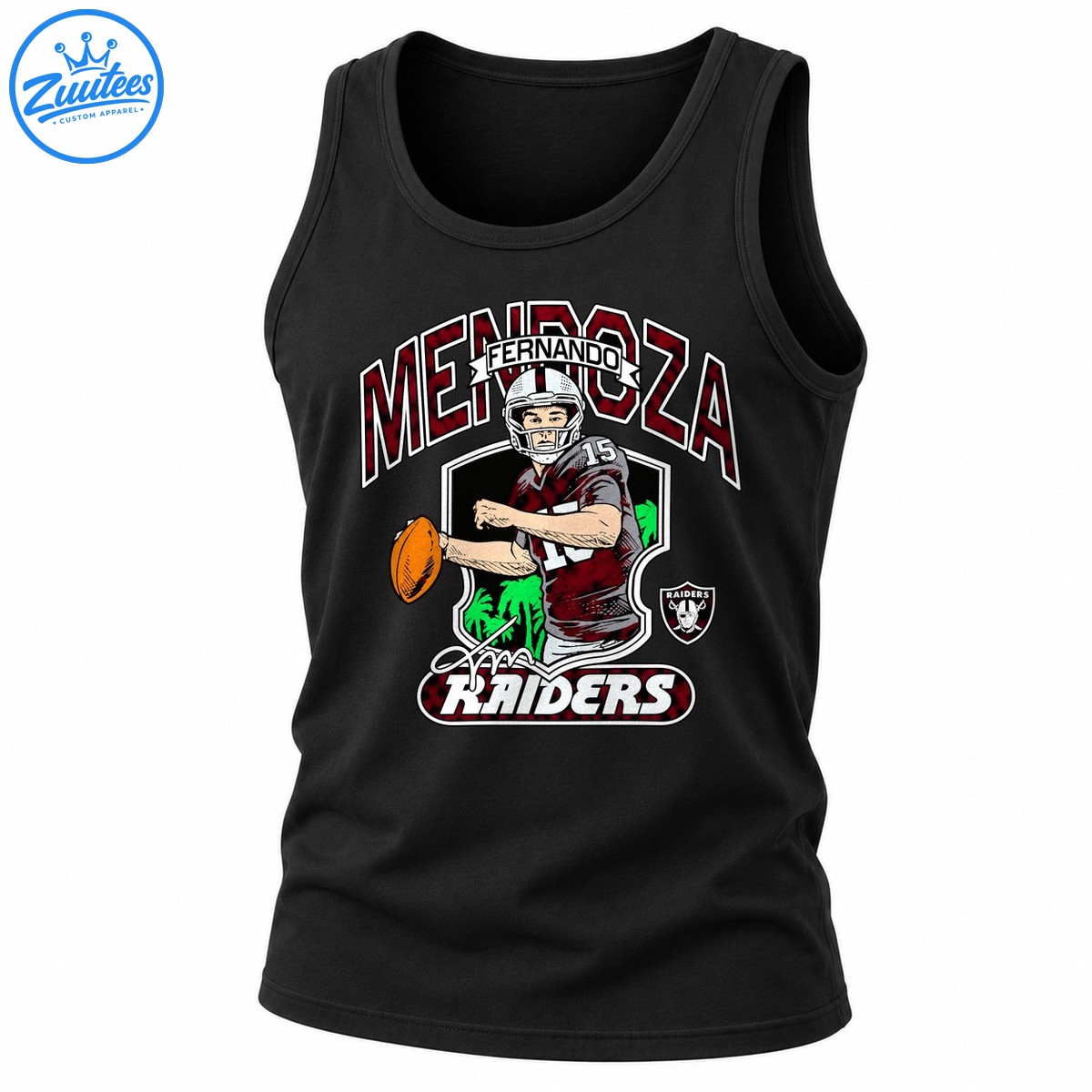 Fernando Mendoza Of Las Vegas Raiders Number 15 Quarterback Signature Tank Top