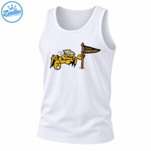 Vintage Fightin Sandcrabs shirt design with fierce yellow cartoon crab in sailor cap holding black pennant flag