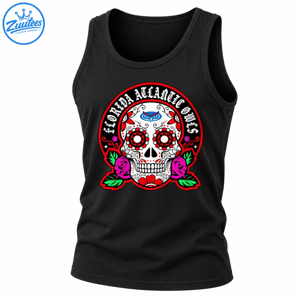 Florida Atlantic Owls Skeleton Dia De Los Muertos Sugar Skull Ncaa Tank Top
