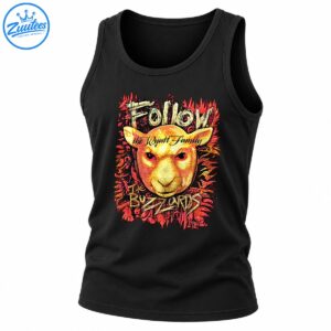 Retro Wyatt Family Follow The Buzzards shirt graphic featuring a golden lamb, red flames, and distressed lettering