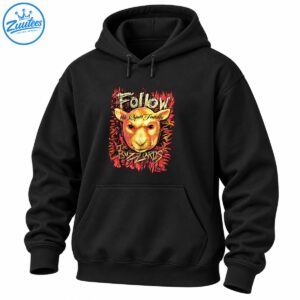 Retro Wyatt Family Follow The Buzzards shirt graphic featuring a golden lamb, red flames, and distressed lettering