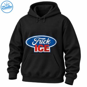 Fuck ICE graphic with white cursive lettering, red block letters, and a blue oval badge