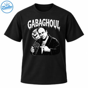 Gabaghoul horror graphic featuring distressed white lettering, a black and white bald man portrait, and a spooky moon