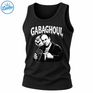 Gabaghoul horror graphic featuring distressed white lettering, a black and white bald man portrait, and a spooky moon