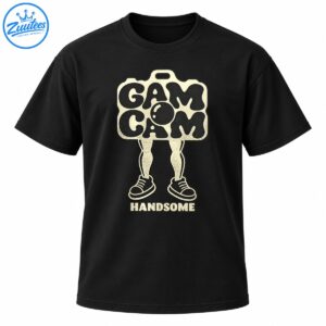 Gam Cam Handsome retro graphic with chunky cream lettering, cartoon legs, sneakers, and vintage distressed details