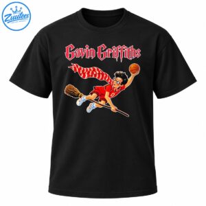 Gavin Griffiths lettering above a caricature basketball player in a red number 0 uniform flying on a broomstick with a basketball