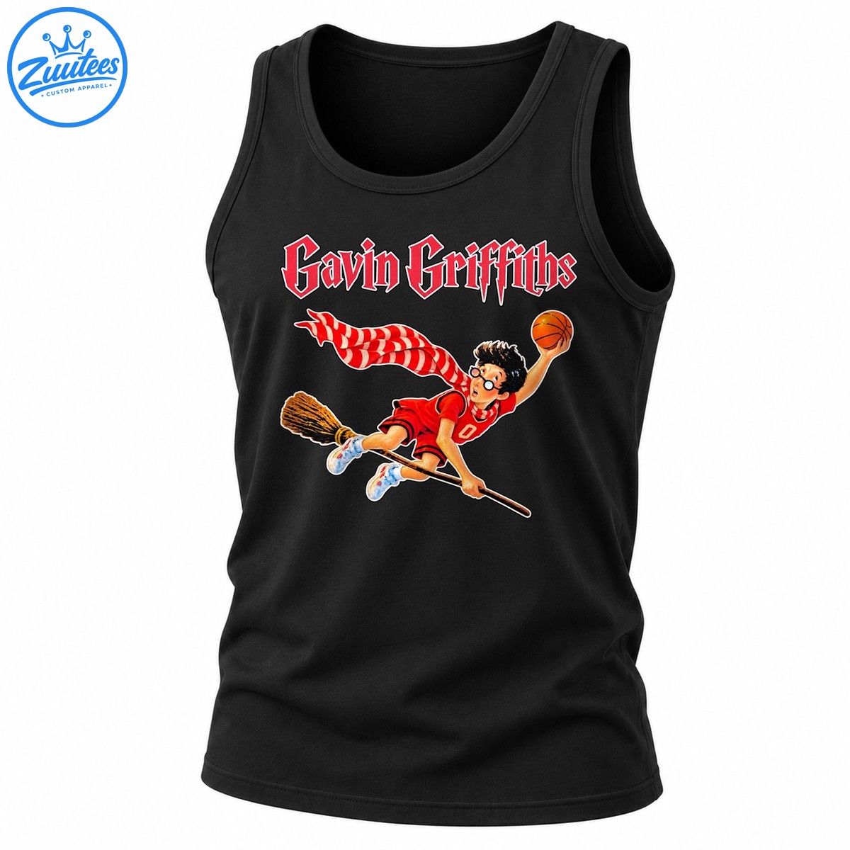Gavin Griffiths Of Temple Owls Number 0 Basketball Player Flying On Broom Caricature Tank Top