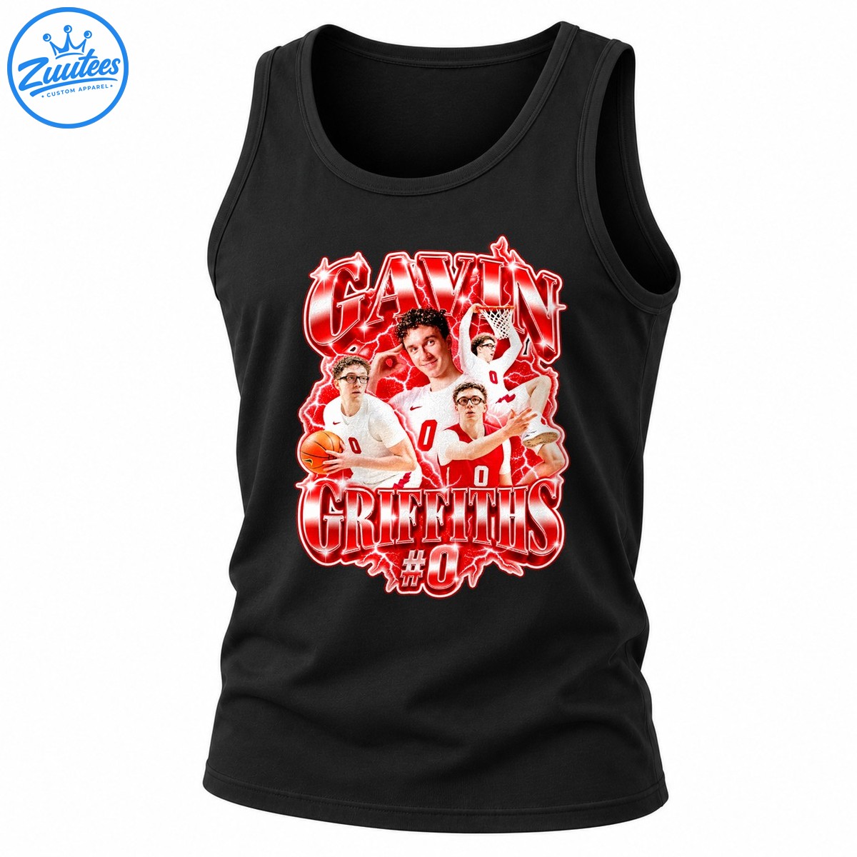 Gavin Griffiths Of Temple Owls Number 0 Basketball Player Photo Collage Lightning Tank Top