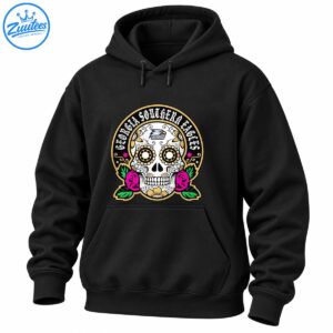 Georgia Southern Eagles sugar skull design with gothic lettering, gold floral details, pink roses, and green leaves