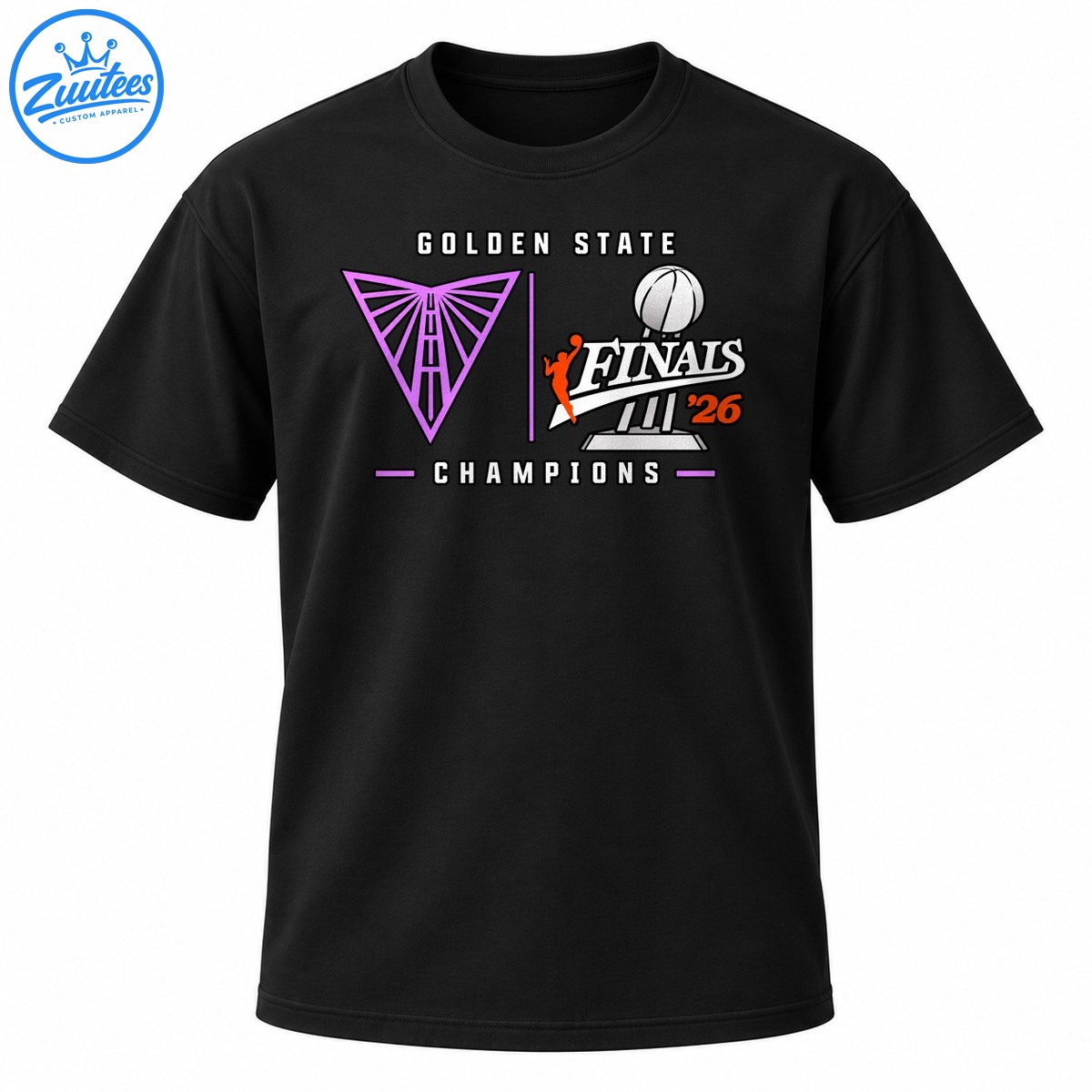 Golden State Finals Champions basketball graphic with a purple geometric emblem, silver trophy, orange player, and 2026 lettering Golden State Finals Champions basketball graphic with a purple geometric emblem, silver trophy, orange player, and 2026 lettering