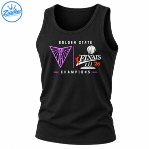 Golden State Finals Champions basketball graphic with a purple geometric emblem, silver trophy, orange player, and 2026 lettering