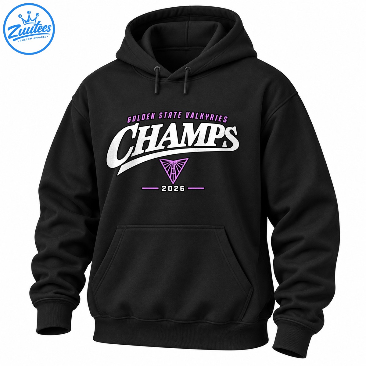 Golden State Valkyries Champs 2026 shirt design with bold white lettering, purple accents, and a triangular emblem Golden State Valkyries Champs 2026 shirt design with bold white lettering, purple accents, and a triangular emblem