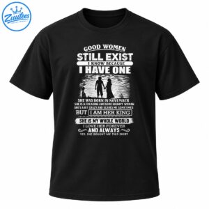 Good Women Still Exist November wife graphic with couple holding hands, vintage white lettering and funny love quotes